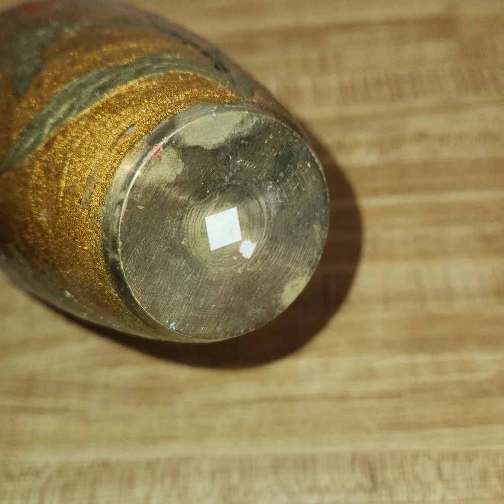 Vintage Enamel on Brass Decorative Vase with a Floral Design